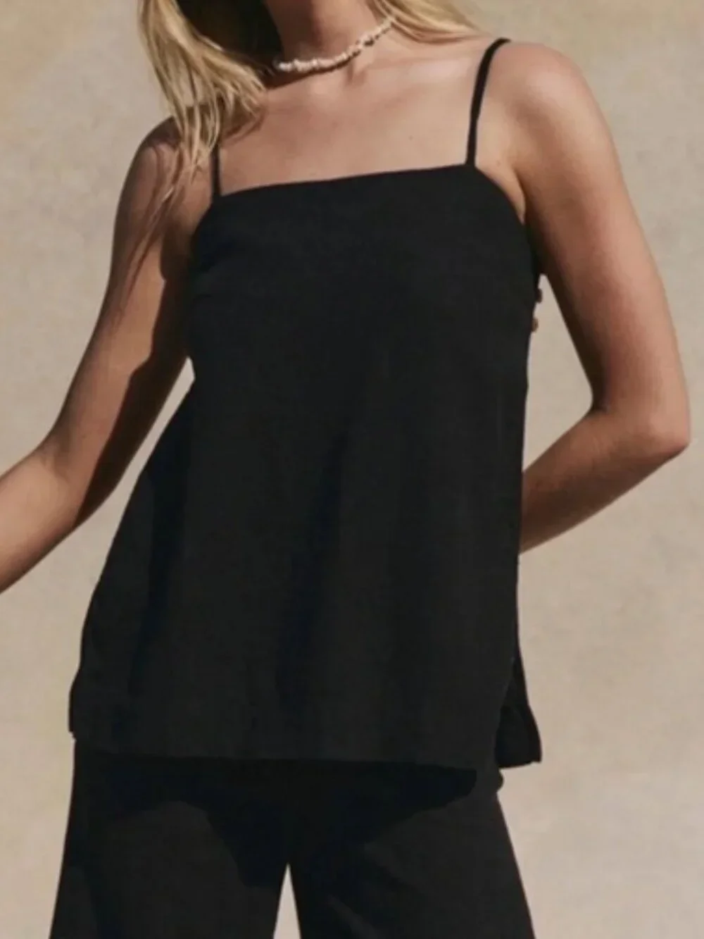 Free People Sightseer Linen Black Endless Summer Sleeveless Top M